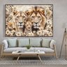 Quadro Decorativo Florido Família Leão e Leoa com Filhote Sala Quarto Casa Escritório 120x180 - 1