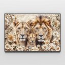 Ver imagem 3 de Quadro Decorativo Florido Família Leão e Leoa com Filhote Sala Quarto Casa Escritório 120x180