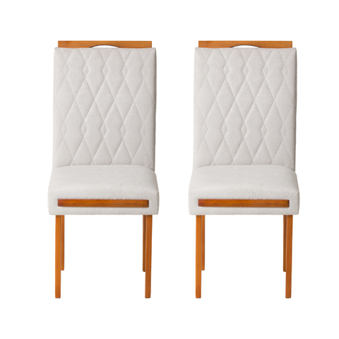 Kit 2 Cadeiras Estofadas de Jantar Azaléia - Mdf em Bouclê Pés em Madeira - Vintage Decor - Gelo