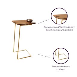 Mesa de Apoio Lateral Cinamomo Inclinato - Base Dourada Decore Casa - 4