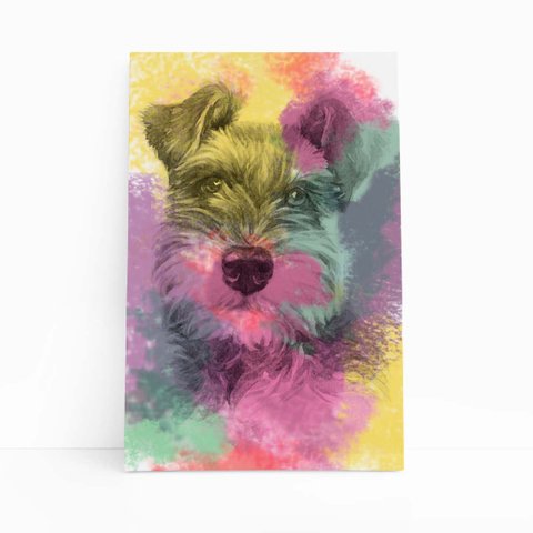 Quadro Cachorro Schnauzer Tinta Aquarela Canvas 30x40cm