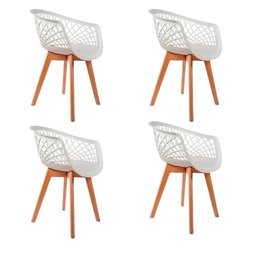 Kit 4 Cadeiras de Jantar Web Pé Wood Modelo Premium Madeira Maciça Original Branco - 1