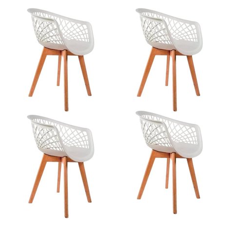Kit 4 Cadeiras de Jantar Web Pé Wood Modelo Premium Madeira Maciça Original Branco