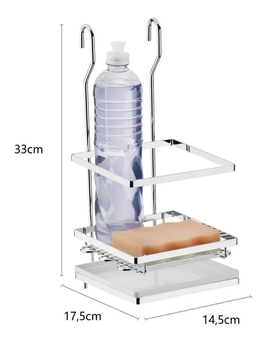 Ver imagem 3 de Suporte porta detergente e esponja para barra de cozinha aço
