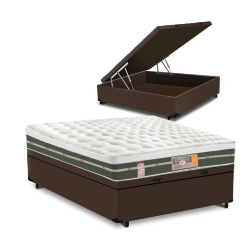 Cama Box com Baú Casal + Colchão de Molas Bonnel - Castor - Silver Star One Face 138x188:marrom