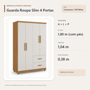 Ver imagem 4 de Guarda Roupa Slim 4 Portas 2 Gavetas Cinamomo Off White Formimóveis