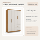 Ver imagem 5 de Guarda Roupa Slim 4 Portas 2 Gavetas Cinamomo Off White Formimóveis