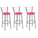 Ver imagem 1 de Kit 3 Banquetas Média Cromada Com Encosto Assento Rosa