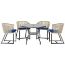 Ver imagem 1 de Mesa com 4 Cadeiras de Jantar Roma 100cm e Noronha em Aluminío Preto Corda Nautica Estofado 10 Trama