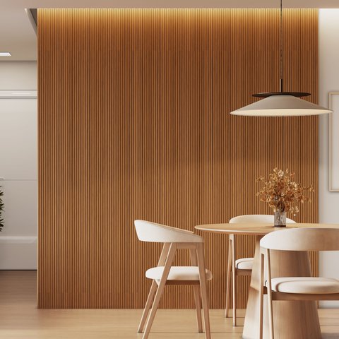 Kit 4 Placas de Painel Ripado Tóquio 250cm x 58cm x 3,3mm (Rende 5,8m²) Ecorevest Marrom/Freijó