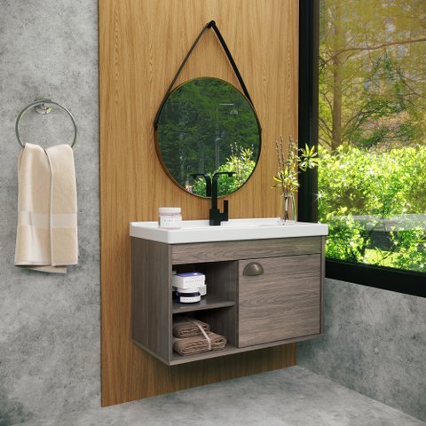 Gabinete Armario para Banheiro 100% Mdf + Cuba - Monza Munique 60cm