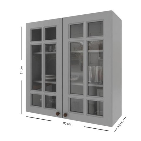 Armário Aéreo 0,80 Cm 2 Portas Vidro Incolor 100% Mdf Titânico Fosco Amoudi
