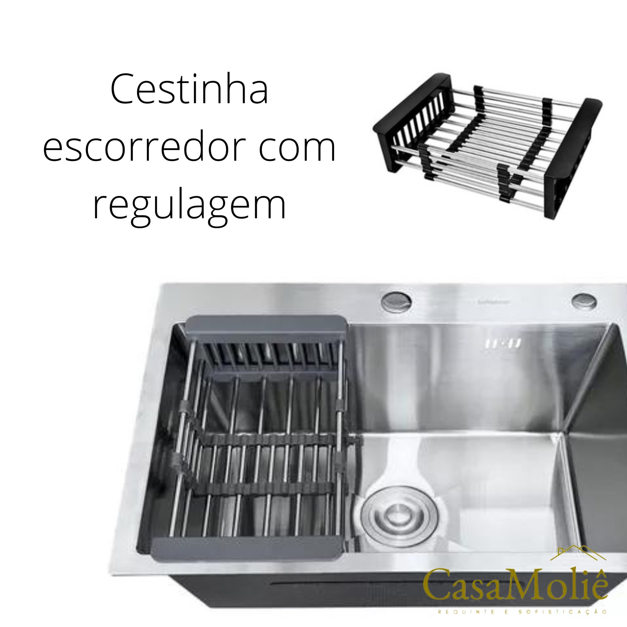 Cuba Inox Escovado Quadrada 60x45 Gourmet Com Acessórios - 3