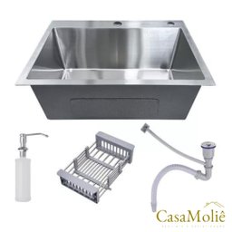 Cuba Inox Escovado Quadrada 60x45 Gourmet com Acessórios - 6
