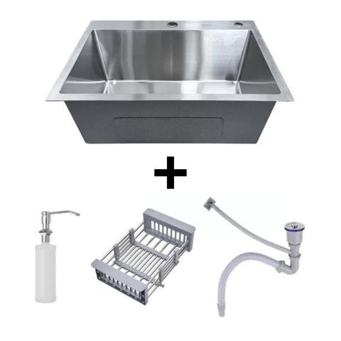 Cuba Inox Escovado Quadrada 60x45 Gourmet com Acessórios