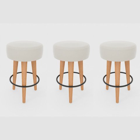 Kit 3 Banqueta Média Cozinha 60cm Estofada Off-white Madeira Maciça Urban
