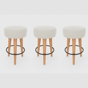 Kit 3 Banqueta Média Cozinha 60cm Estofada Off-white Madeira Maciça Urban