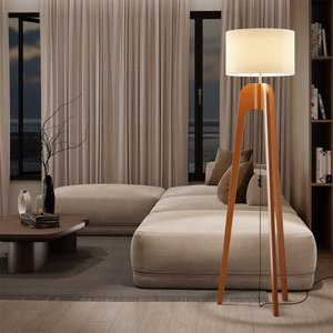 Luminária Premium Abajur de Chão Paris Madeira Maciça Cupula Palha