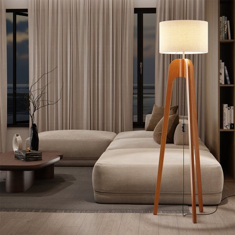 Luminária Premium Abajur de Chão Paris Madeira Maciça Cupula Palha