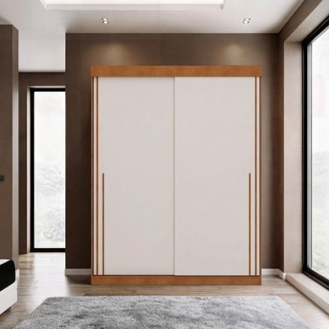Guarda-Roupa Casal 2 Portas de Correr Firenze Marrom/Carvalho Vermontt/Off White