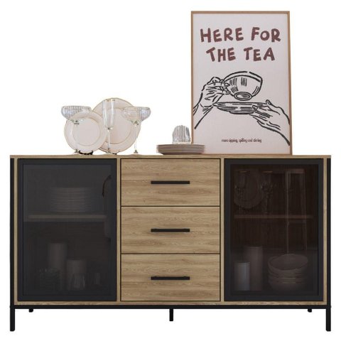 Balcao Buffet Duo 150 Cm P1068 Oak Preto Pp Milani Store