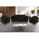 Ver imagem 2 de Kit Sofá 3 Lugares e 2 Poltronas Beny Viena Com Almofadas Decorativa Suede Preto - Madeira Prima Dec