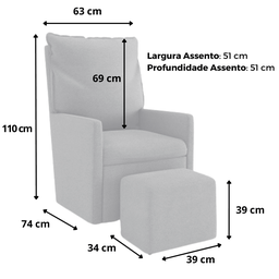 Poltrona Amamentação Balanço e Puff Quarto Boucle Bia - 6
