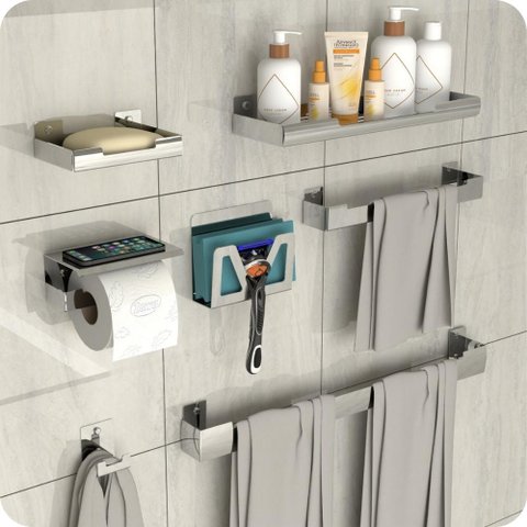 Kit Acessórios Para Banheiro 7 Peças Inox ELG