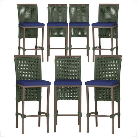 7 Banqueta em Alumínio Roma Marrom Corda Náutica Tecido 10