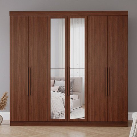 Guarda-Roupa Casal 6 Portas com Espelhos 234cm 100% MDF Boston Espresso Móveis Marrom/Jequitiba