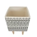 Ver imagem 1 de Cachepot Cerâmica Branco e Preto com Pés Madeira Al 25cm X L 15cm X C 15cm