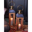 Ver imagem 1 de Lanterna Marroquina Madeira Alça Metal Dourado Porta Velas