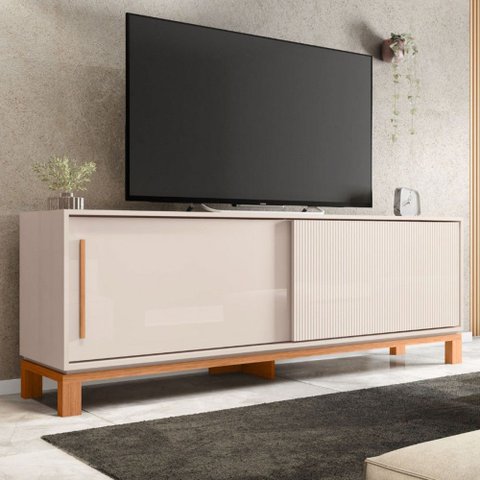 Rack para Tv até 65 Polegadas Mondrian 2 Portas Ripado 3d Off White/freijó - Caemmun