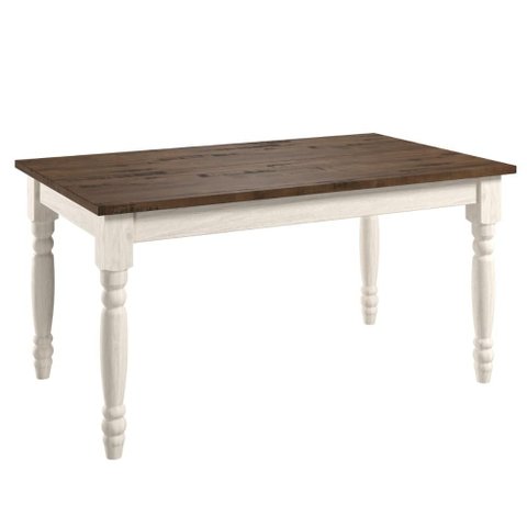 Mesa em Madeira Maciça com Pés Torneados Branco Envelhecido
