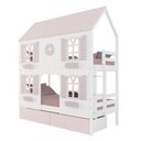 Ver imagem 2 de Beliche Casinha Bela com Coração 2 Gavetas Rosa 4 Janelas Venezianas - Madeira Maciça Branco/rosa