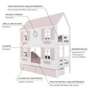 Ver imagem 4 de Beliche Casinha Bela com Coração 2 Gavetas Rosa 4 Janelas Venezianas - Madeira Maciça Branco/rosa