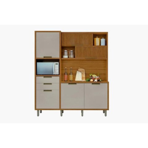 Kit de Cozinha Compacta 3nichos Microondas C-6portas e 2gavetas Ripado 183x212cm Freijo-off White