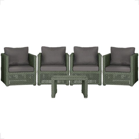 Mesa Centro e 4 Poltronas Madri Corda Náutica Estofado 11 Trama Original