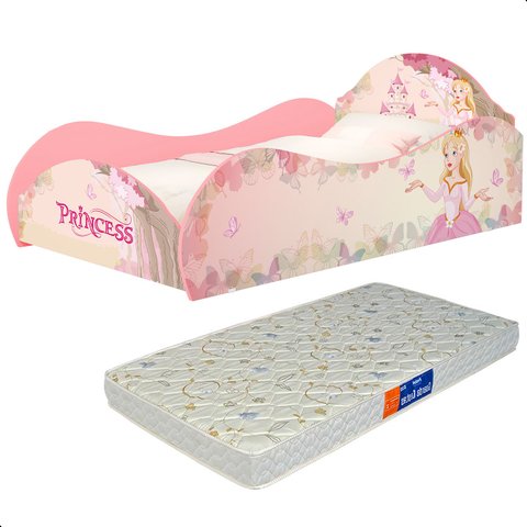 Cama Solteiro Princesa Rosa com Colchão