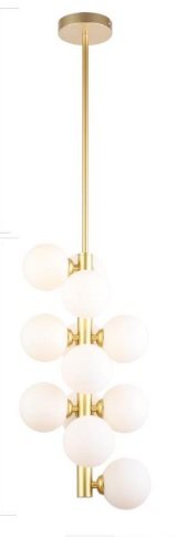 Pendente Vertical Moderno Dourado com Bola Branca 12 Lâmpadas Jabuticaba