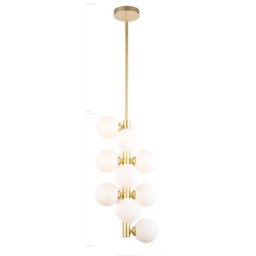 Pendente Vertical Moderno Dourado com Bola Branca 12 Lâmpadas Jabuticaba - 1