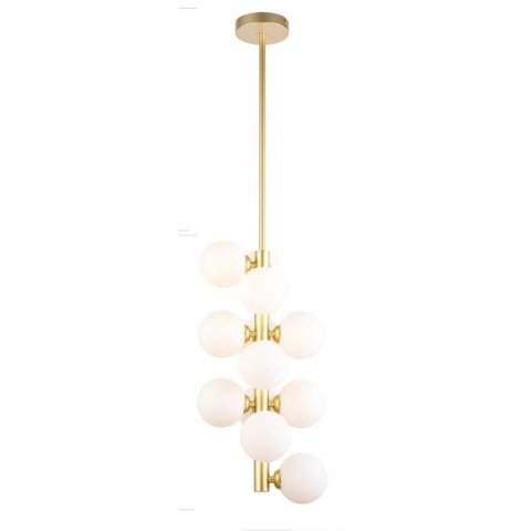 Pendente Vertical Moderno Dourado com Bola Branca 12 Lâmpadas Jabuticaba