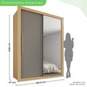 Ver imagem 4 de Guarda-Roupa Solteiro 2 Portas com Espelho Lateral 2 Gavetas Costa Rica Marrom Jequitibá/Granizo