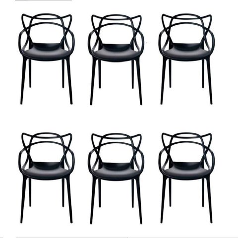 Conjunto com 6 Cadeiras Allegra Preta Polipropileno