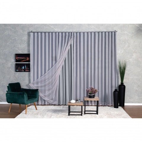 Cortina Blackout com Voil 2,80x2,50 para Trilho Suíço Gelo