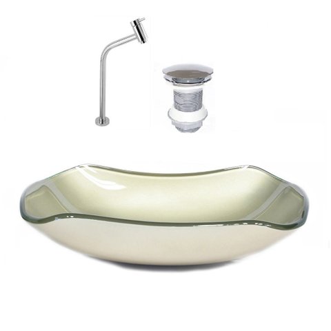 CUBA DE VIDRO ABAULADA 45CM CHAMPANHE + VALVULA + TORNEIRA