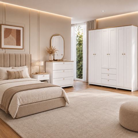 Conjunto Quarto Casal Completo 3 Peças 6 Portas 7 Gavetas Branco - Decibal Móveis