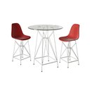 Ver imagem 1 de Jogo Mesa Bistrô Eames Vidro 60Cm 2 Banquetas Vermelha Base Ferro Branco - Cor: Branco