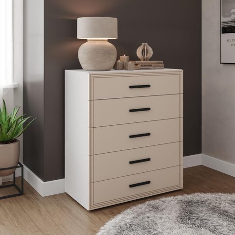 Cômoda Valência com 5 Gavetas 90x104cm Branco/Creme 240831