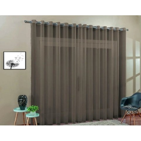 Cortina Voil Sala Ou Quarto 5,00x2,50 Ilhós Cromado:Marrom